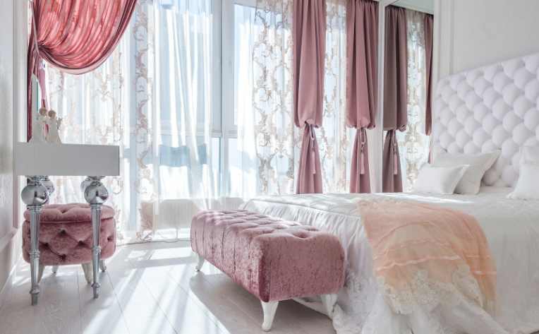 lace and ruffles in new romantic bedroom with pink accent